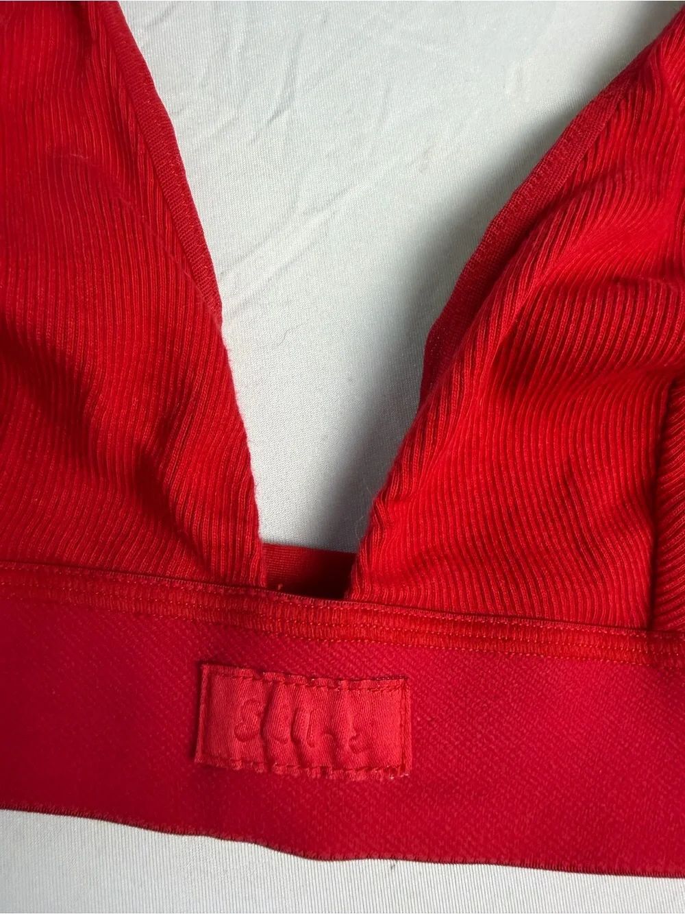 SKIMS Cotton Plunge Bralette Bra Red Ribbed size xs - Picture 6 of 8
